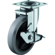 【RJ2-125NWRS-G】ユーエイ プレート式 自在 キャスター グレーゴム 車輪径125mm ストッパー付き Jタイプ RJ2-S型 取付寸法80×80(75×75)