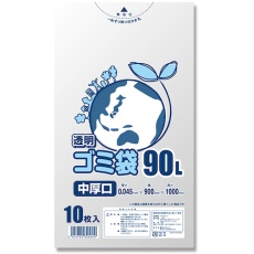 【6604860】シモジマ ゴミ袋 LD 透明 中厚口045 90L 10枚入り