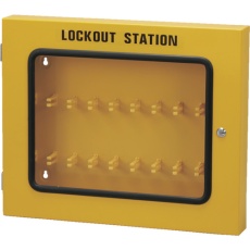 【199122】緑十字 ロックアウトステーション KBL-2 フック掛けタイプ 黄 450×560×70mm 5.5kg