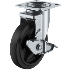 【RJ2-125NWRS】ユーエイ プレート式 自在 キャスター ゴム 車輪径125mm ストッパー付き Jタイプ RJ2-S型 取付寸法80×80(75×75)