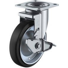 【RJ2-100WS-P】ユーエイ プレート式 自在 キャスター ゴム 車輪径100mm ストッパー付き Jタイプ RJ2-S型 取付寸法71×71(68×68)