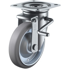 【PMS-150WBLB(R)-G】ユーエイ プレート式 自在 キャスター グレーゴム 車輪径150mm ストッパー付き PMタイプ PMS-LB(R)型 取付寸法94×94(87×87)