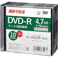 【RO-DR47D-012CWZ】BUFFALO 光学メディア DVD-R PCデータ用 4.7GB 法人チャネル向け 10枚+2枚