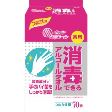 【833117】エリエール ウェットティッシュ 薬用 消毒できるアルコールタオル つめかえ用 70枚