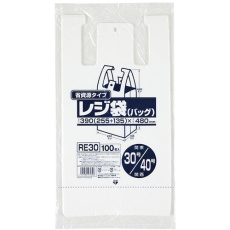 【RE30】レジ袋(乳白)省資源 ベロ付きブロック・エンボス 関東30号/関西40号 100枚 厚み0.013mm