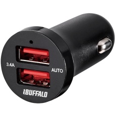 【BSMPS3402P2BK】BUFFALO 3.4A シガーソケット用USB急速充電器 AutoPowerSelect機能搭載 2ポートタイプ ブラック