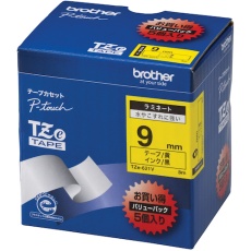 【TZE-621V】brother Tzeテープ 黒文字/黄地/9mm (お徳用パック5個入)