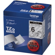 【TZE-111V】brother Tzeテープ 黒文字/透明テープ/6mm (お徳用パック5個入)