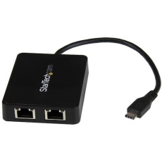 【US1GC301AU2R】StarTech LANアダプター/USB-C/2x RJ45/10/100/1000Mbps/1x USB-Aポート