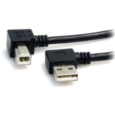 【USB2HAB2RA3】USB 2.0ケーブル/91cm/Type-A - Type-B/L型右向コネクタ/480Mbps/オス-オス/ブラック