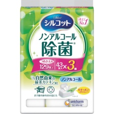 【459674】ユニ・チャーム シルコットノンアルコール除菌ウェットティッシュ 詰替43枚X3個入