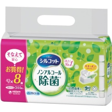 【460045】ユニ・チャーム シルコットノンアルコール除菌ウェットティッシュ 詰替43枚X8個入