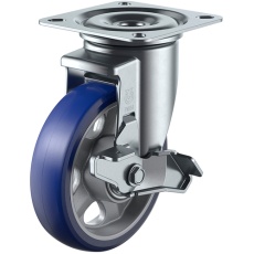 【PMS-100APUDS-BC】ユーエイ プレート式 自在 キャスター プレミアムウレタン 車輪径100mm ストッパー付き PMタイプ PMS-DS型 取付寸法74×74(67×67)