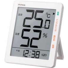 【TH-105 WH】MAG 温湿度計 デジタル 時計 環境目安 置き掛け兼用 スタンド ホワイト TH-105WH