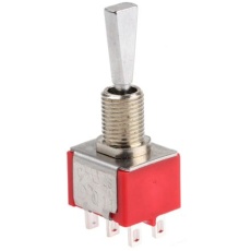 【394-425】トグルスイッチ、On-Off-On、DPDT、5 A @ 250 V ac、パネルマウント