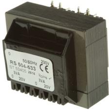 【504-533】基板実装用トランス 一次側:230V ac 二次側:20V ac 定格電力:6VA 出力数:2