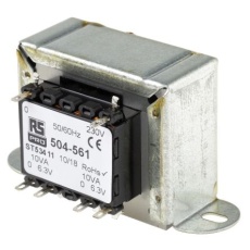 【504-561】シャーシ取り付け電源トランス、1次:230V ac、2次:6.3V ac 80%、電力:20VA 120Ω