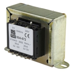 【504-672】シャーシ取り付け電源トランス、1次:230V ac、2次:12V ac 84%、電力:50VA 44Ω