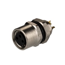 【208-0571】メス 丸型コネクタ、3極、M8、パネルマウント