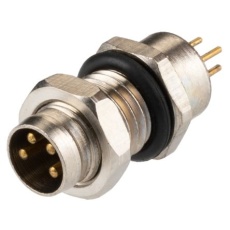 【208-0590】オス 丸型コネクタ、4極、M8、パネルマウント