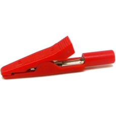 【212-1204】わに口クリップ、8A、8mm、ニッケルめっき黄銅、赤