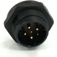 【233-8320】オス 丸型コネクタ、6極、21 mm、背面取り付け