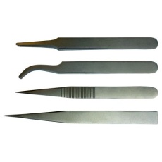 【238-0741】ピンセットセット、低炭素オーステナイト鋼、抗酸耐性あり、曲面、細目、フラット、丸型