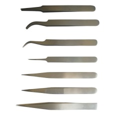 【238-0742】ピンセットセット、低炭素オーステナイト鋼、抗酸耐性あり、曲面、細目、フラット、丸型