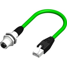 【250-0665】Cat5e イーサネットケーブル、M12 - RJ45、500mm、緑、ブレード