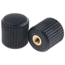 【631-9108】つまみノブ ローレット加工、M5 直径:20mm 黒