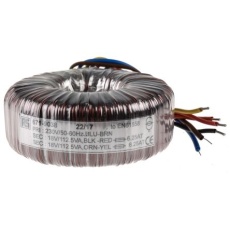 【671-9038】トロイダルトランス、1次:230V ac、2次:2 x 18V ac、電力:225VA