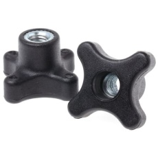 【702-7724】つまみノブ 4-Arm、M8 直径:40mm 黒