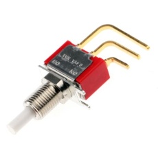 【734-6794】押しボタンスイッチ、ラッチ、SPDT、400 mA @ 20 V、6.35mm PCB