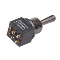 【820-0510】トグルスイッチ、(On)-Off-(On)、DPDT、5 A @ 250 V ac、PCB