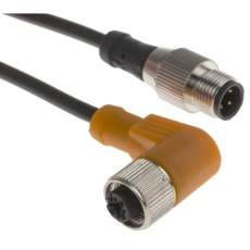 【877-1202】M12 → M12 センサアクチュエータケーブル、4 ピン、2m、シールドなし メス → オス PUR