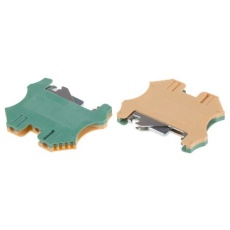 【878-7569】アースターミナルブロック、スクリュー、2極、DINレール、緑 / 黄