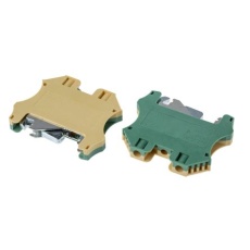 【878-7578】アースターミナルブロック、スクリュー、2極、DINレール、緑 / 黄