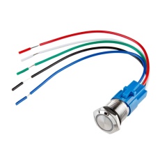 【SFE-COM-11966】ステンレス製プッシュボタン ワイヤ付き モーメンタリ(16 mm/赤色LED)