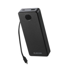 【DE-C77-20000BK】モバイルバッテリー/リチウムイオン電池/残量表示/67W/20000mAh/USB-Cケーブル一体型/USB-C/USB-A/ブラック