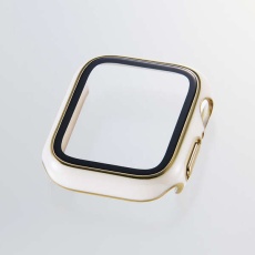 【AW-25EFCGJWH】Apple Watch 40mm/フルカバーケース/プレミアムガラス/高透明/ゴールドライン/ホワイト