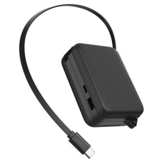 【DE-C79-10000BK】巻き取り式ケーブル一体型モバイルバッテリー(10000mAh/30W)