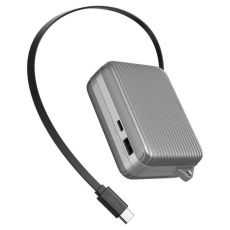 【DE-C79-10000SV】巻き取り式ケーブル一体型モバイルバッテリー(10000mAh/30W)