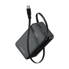 【DE-C82L-10000BK】モバイルバッテリー/リチウムイオン電池/巻取り式ケーブル一体/残量表示/35W/10000mAh/USB-Cケーブル/USB-C/USB-A/ブラック DE-C82L-10000BK