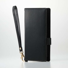 【P-07PLFY4BK】スマートフォン用マルチレザーケース/横開き式/手帳型/UltraSlim/薄型/磁石付き/ハンドストラップ付/カードポケット4つ付/Lサイズ/ブラック P-07PLFY4BK