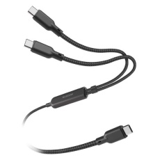 【U2C-CCCA12BK】2in1 USBケーブル/Type-C+Type-C/ナイロンメッシュ/USB Power Delivery対応/最大140W/1.2m/ブラック U2C-CCCA12BK