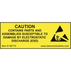 【06770】DESCO ラベル EQUIPMENT CONTAINING ESDS 19X51mm 500枚入り