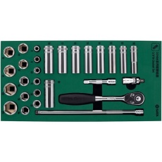 【09902】SATA 3/8”DRソケットレンチセット(6角タイプ)トレー入り