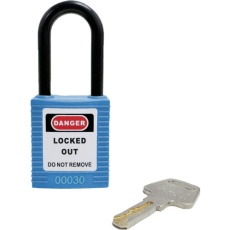 【14673-1】セーフラン ロックアウト用絶縁パドロック 青 吊38mmタイプ