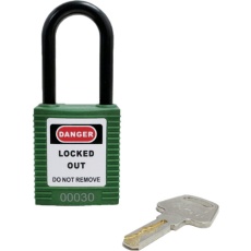 【14674-1】セーフラン ロックアウト用絶縁パドロック 緑 吊38mmタイプ