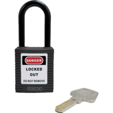 【14675-1】セーフラン ロックアウト用絶縁パドロック 黒 吊38mmタイプ